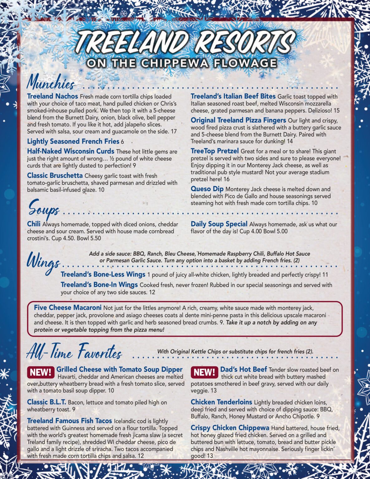 2025 Treelands Winter Menu