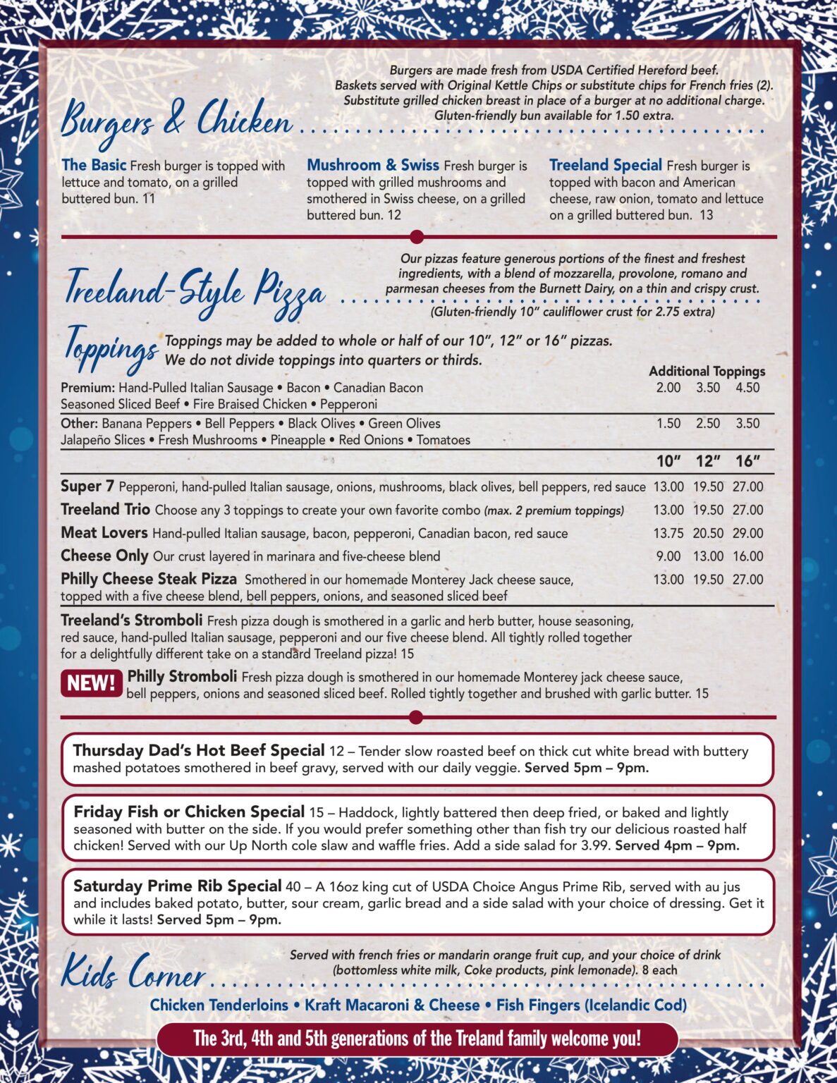 2025 Treelands Winter Menu